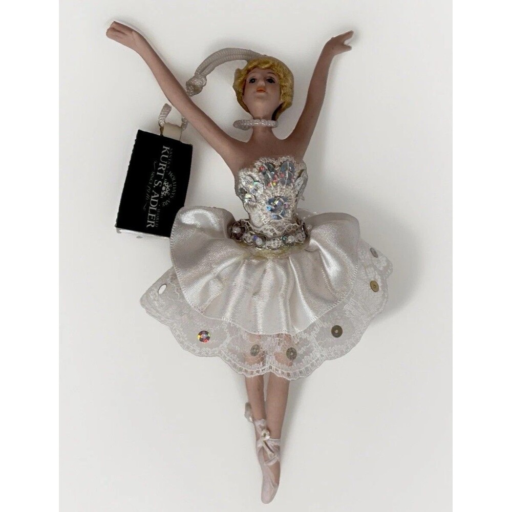 Vtg Kurt S Adler Ballerina Porcelain Hand Crafted Ornament 7” Styled Mohair Wig